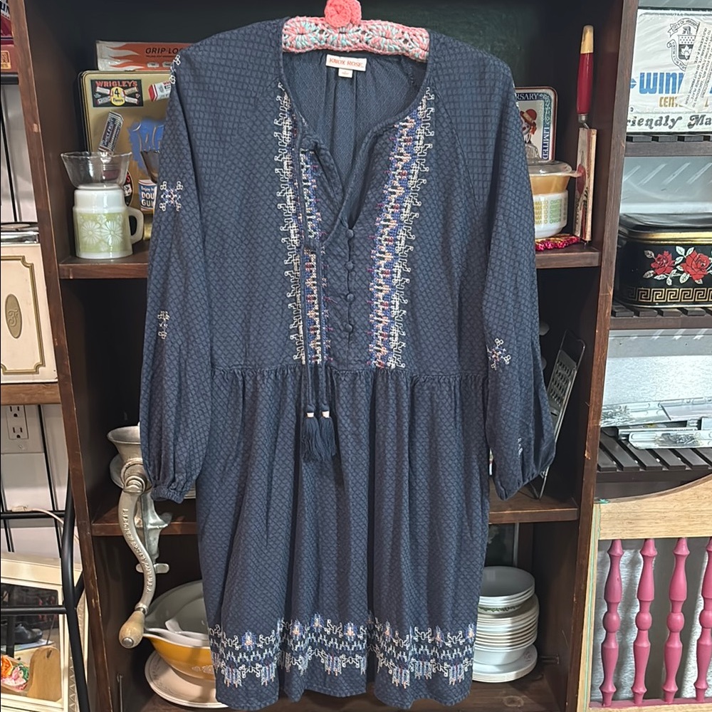 Knox Rose Blue Bishop Sleeve Sundress with Scoop Neck